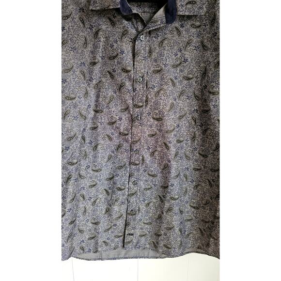 NEW Johnston & Murphy Mens Taylor Fit Long Sleeve Dress Shirt Gray Paisley Sz XL - Picture 3 of 5